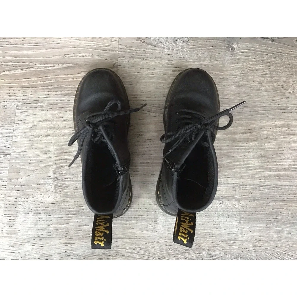 Doc Martens Zavala J Leather Combat Boots Black Kids Size 3 Youth Boot Dr.